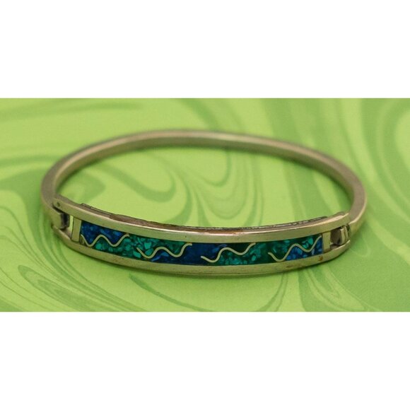Vintage Intricate Ocean Ripples Art Bangle 6 1/4 inch by Alpaca Mexico - W4 - Picture 2 of 4